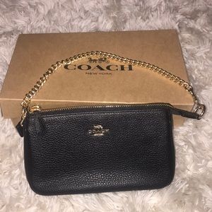 Coach Pebbled Leather Wristlet Gold Chain